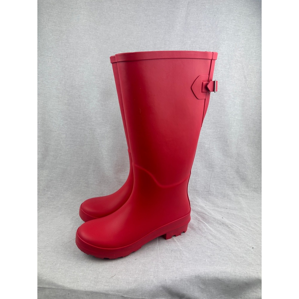 A New Day Womens Red Rubber Rain Boots Matte Tall Waterproof Side Buckle Size 7